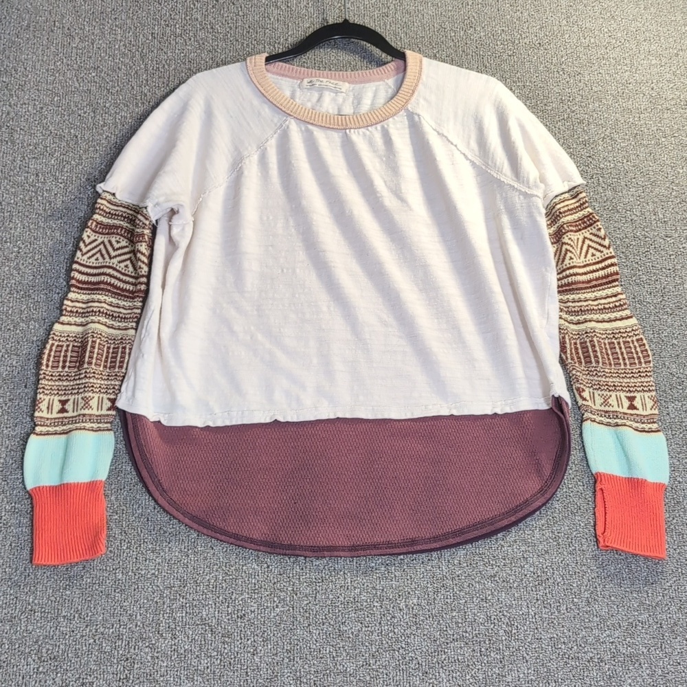 We The Free Mixed Media Thermal Knit Long Sleeve Size XS Oversized Baggy